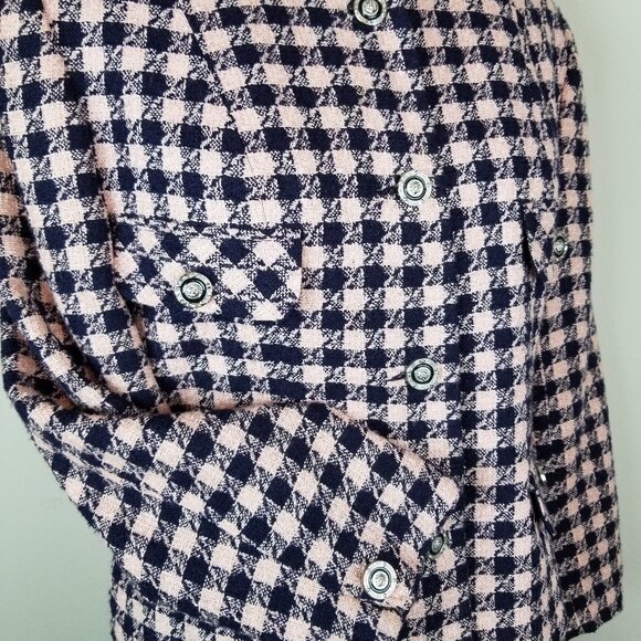 Vintage Blush Pink & Navy Two Piece Skirt Suit Set Designer Inspired * 8 Petite - Picture 9 of 11